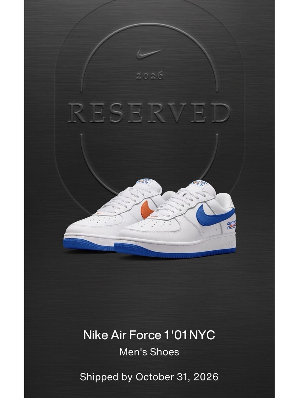Nike Air Force 1 ‘01 NYC Limited Edition NY Knicks NBA Champs Men 11 (Preorder)